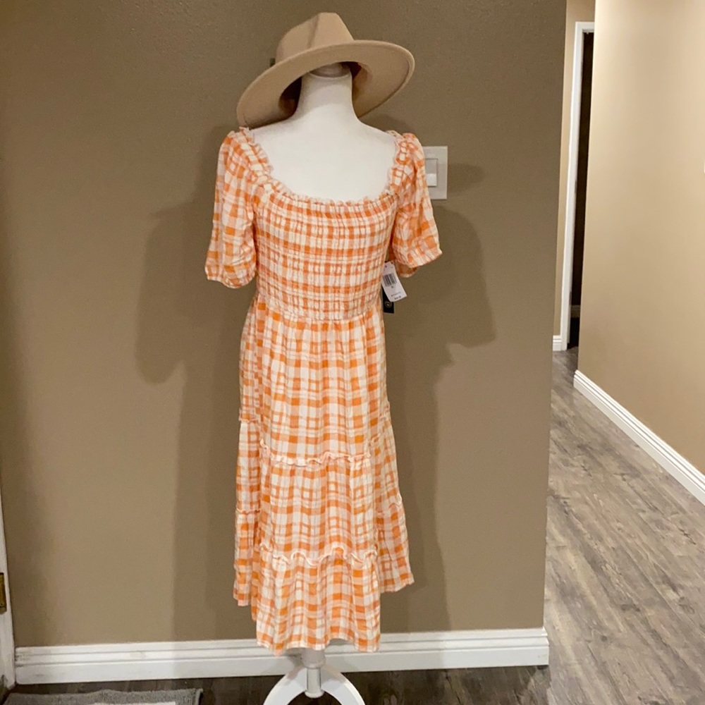 Plaid cottage core/peasant/fall midi dress